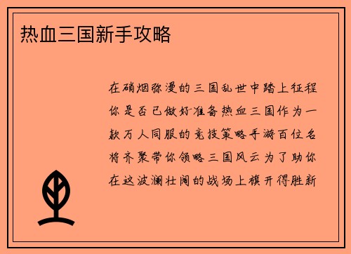 热血三国新手攻略