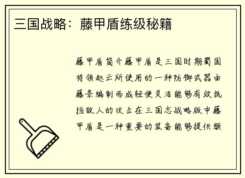 三国战略：藤甲盾练级秘籍