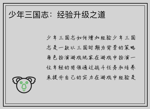 少年三国志：经验升级之道