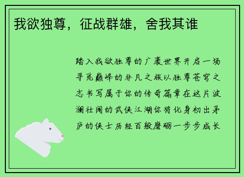 我欲独尊，征战群雄，舍我其谁