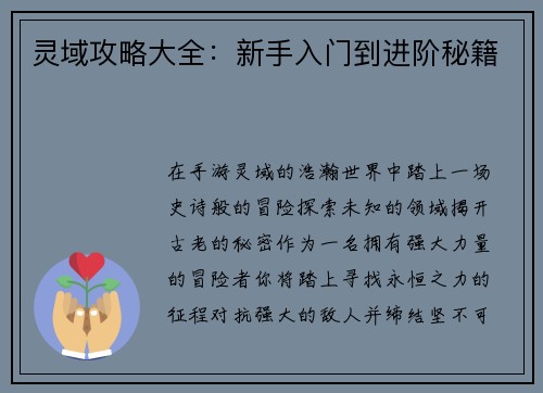 灵域攻略大全：新手入门到进阶秘籍