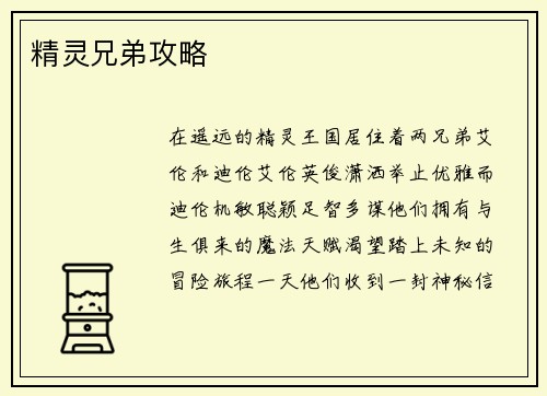 精灵兄弟攻略